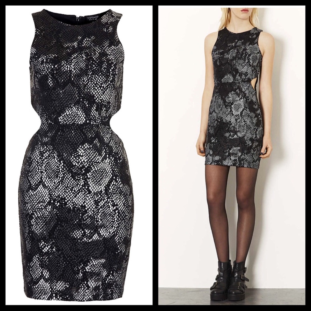 Topshop metallic silver snake cutout mini dress